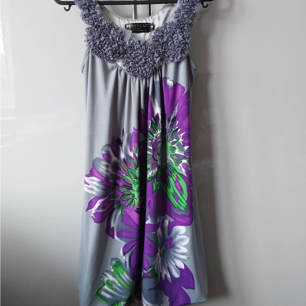 Pussycat London Gray and Purple Floral Chemise